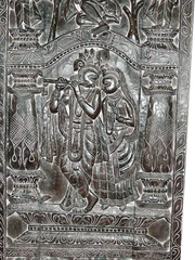 Wood Door Wall Panel India Temple Carving Radha Krishna