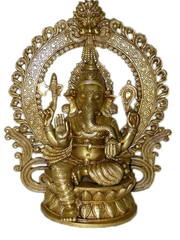 Sitting Ganesha Brass Murti Alter Idol Chaturbhuja Ganesh Statue