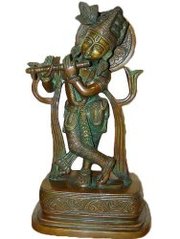 Krishna Brass Statue Playing Flute Hindu God Sculpture 13 Inches